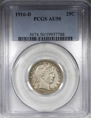1916-D Barber Quarter PCGS AU50 Circulated Type Coin Crusty - Image 1 of 2