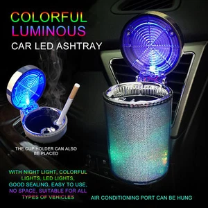 Car LED Light Up Ashtray Smokeless Ash Cylinder Holder Cup Colorful - Picture 1 of 12