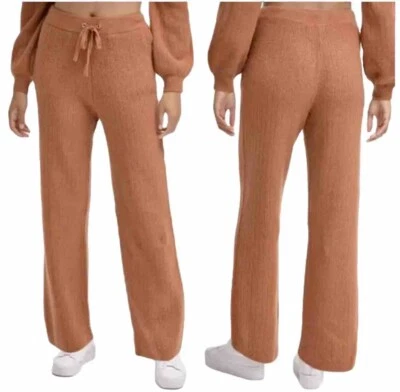 NWT $130 DKNY Toffee Ribbed Knit Wide Leg Pants Cashmere Blend Joggers Size S - Image 1 of 4