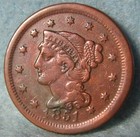 1851 Braided Hair Large Cent ~ Old Us Coin