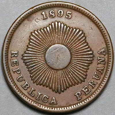 1895 Peru Dos 2 Centavos VF Radiant Sun Coin (24101404R) - Image 1 of 2