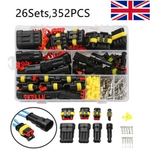 352PCS Car Wire Connectors Plug 1-4 Pin 26 Sets Waterproof Electrical Plugs Kit - Picture 1 of 13