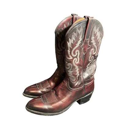 Lucchese Mens Cherry Red Dark Cowboy Western Design Leather Boots Size 11.5 B - Image 1 of 4