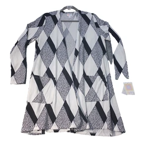 Suéter Cárdigan Abierto LuLaRoe Caroline - Grande - Blanco y Negro Geométrico - Nuevo con Etiquetas - Imagen 1 de 9