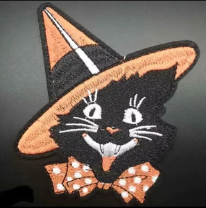 PreOrder Est Early November 12pc Halloween Iron On Patch WITCH Hat On CAT Head - Picture 1 of 2