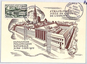FRANCE FDC Postcard 1952 MAXI CARD Council of Europe Strasbourg {samwells}PX354 - Picture 1 of 10