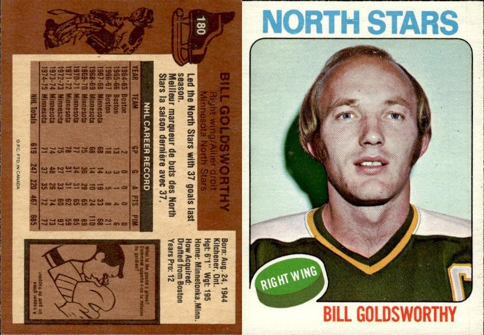 1975-76 O-Pee-Chee SET BREAK #180 Bill Goldsworthy NMMT - Image 1 of 1