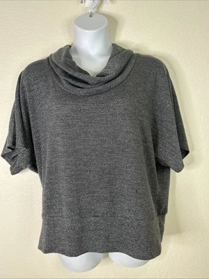 Valerie Stevens Womens Plus Size 1X Gray Metallic Cowl Neck Top Short Sleeve - Image 1 of 4