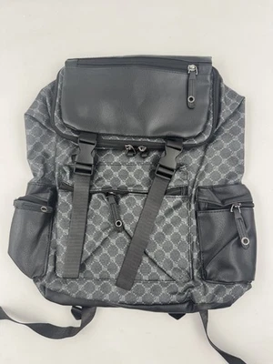 Mochila masculina monograma geométrico grande preta cinza bolsa para laptop vários bolsos viagem - Imagem 1 de 4