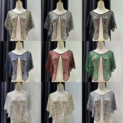 Shawl Women Short Sequined Beaded Small Jacket Coat Dubai Wedding Party Prom New - Image 1 of 4