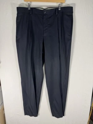 LL Bean Dress Pants Mens 40x32 Navy Blue Wool Classic Fit Pleated Front Pockets - Image 1 of 4
