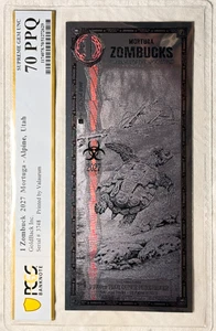 USPC 1 ZOMBUCK 2027 MORTUGA 1/1000TH OZ PURE SILVER PCGS 70 PPQ SUPREME GEM UNC - Picture 1 of 7