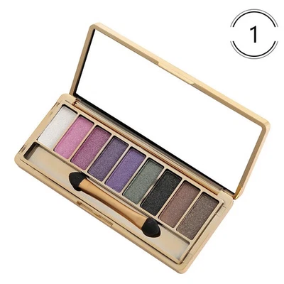 9 Colors Glitter Eyeshadow Eye Shadow Palette & Makeup Cosmetic Brush Set US - Image 1 of 4