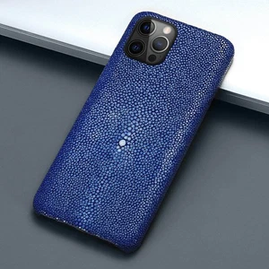 Pearl Fish Skin fr iPhone 15 16 Pro Max Back Cover Case Genuine Stingray Leather - Picture 1 of 34