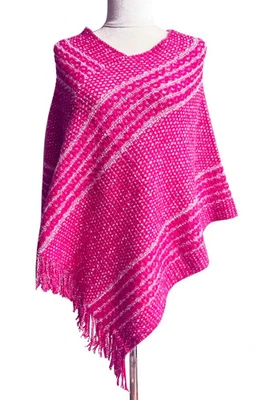 Women Ladies Knitted Poncho Crew Neck Warm Sweater Tassels Shawl Top One Size - Image 1 of 2