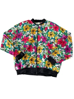 Chaqueta Bomber Vintage Mujer Floral Cremallera Completa Satén 16 Flores Brillante Ligera Foto 1 de 4