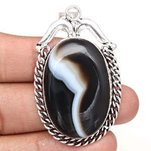 Pendant Grey Botswana Agate Gemstone Mother's Day Gift Silver Jewelry 2.25" - Picture 1 of 8