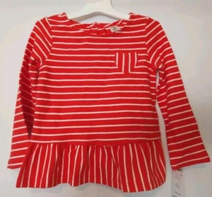 Carter's Girls Long Sleeve Stripe Red Pullover Heart Pocket Shirt 4T - Picture 1 of 3
