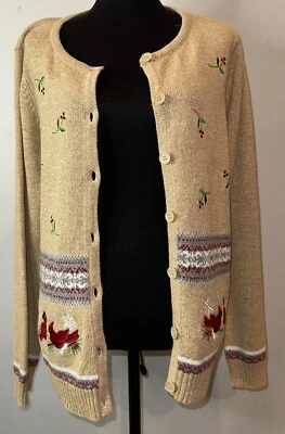 Cárdigan vintage de cristal Kobe Sears bordado Cardenal vacaciones Navidad XL nuevo con etiquetas Foto 1 de 4