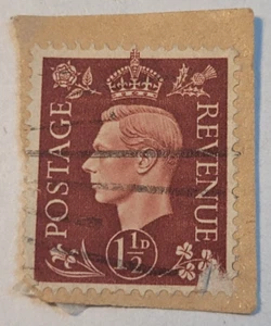 Postage Revenue ~ King George VI ~ Brown 1½D Stamp ~ Posted/Used ~ 1940's ~ N57 - Picture 1 of 6