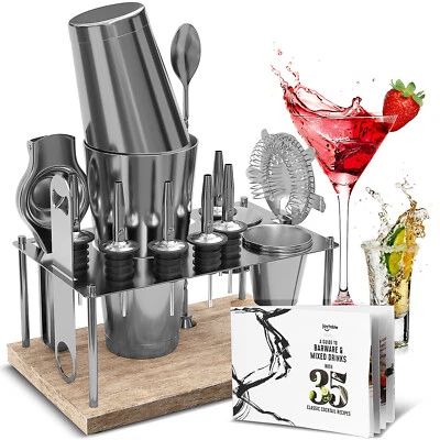 Kit de camarero de 16 piezas + soporte, juego completo de herramientas para bar coctelera y libro de recetas Foto 1 de 2