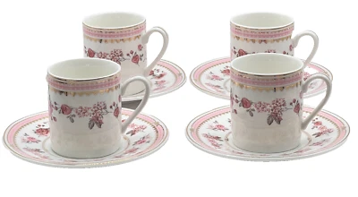 Juego de 4 tazas y platillos espresso Grace Teaware porcelana fina rosa banda Foto 1 de 4