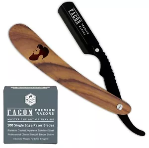 100 BLADES + CLASSIC STAINLESS STEEL STRAIGHT EDGE BARBER RAZOR SALON SHAVING - Picture 1 of 10