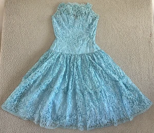 VTG 50s Dress Mid Century Prom Lace Nip Waist Full Skirt Regency Western - Picture 1 of 22