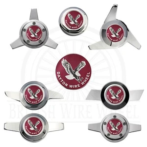 Dayton Eagle Chrome & Burgundy Wheel Chip Emblems with Spinner Caps, Set of 4 - Picture 1 of 70