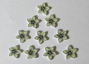 10 Light Green Flower Shape Two Hole Buttons Size 20mm - Picture 1 of 2