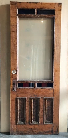 1 Antique Exterior 34x89 Vintage Stained Glass 5 Lite Entryway Door Old 1392-22B Cover