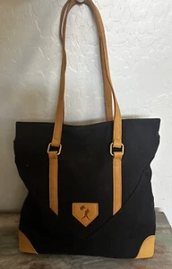 Baseballism Black Canvas & Leather Tote Bag - Picture 1 of 5