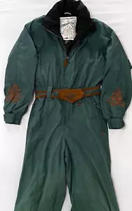 90s Obermeyer Thermolite Ladies 10 Green Ski Suit Brown Fau Leather Embroidered - Picture 1 of 17