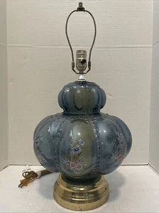 Vintage*MCM Carl Falkenstein Blue Floral Bubble Glass Lamp/Light w/Nightlight - Picture 1 of 8