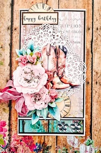 Handmade Shabby Chic Roses and Cowgirl Boots Birthday Fussy Cut Collage Card - Picture 1 of 2