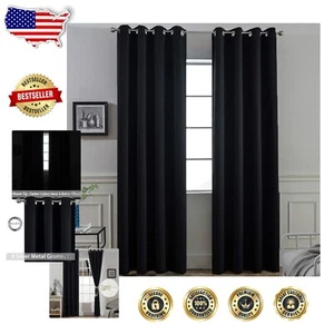 Noise Reducing Blackout Drapery - 2 Panels, Solid Black, Stylish Grommet Design - Picture 1 of 10