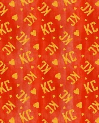 Kansas City Chiefs, NFL, KC Heart Toss Fabric! Cotton•1yd•BTY•Or/Gold•FAST SHIP - Image 1 of 3