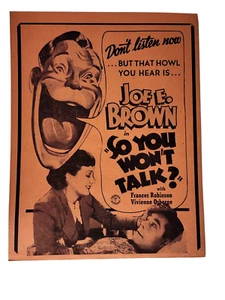 Vintage 1930er Filmplakat "So You Won't Talk" Joe E. Brown Frances Robinson - Bild 1 von 3