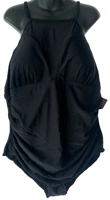 Nuevo traje de baño de una pieza Ava & Viv talla grande 24 W negro corte láser cuello alto para mujer Foto 1 de 4