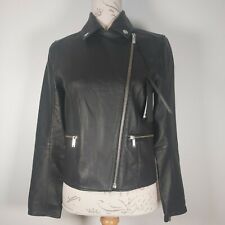 KARL LAGERFELD Jacket Black Lambskin Leather Biker BNWT Women's Size EU 36 UK 10