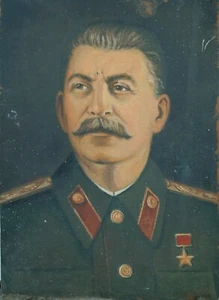 vintage Portrait Joseph STALIN Oil Painting canvas Leader Soviet Russia USSR - Picture 1 of 8