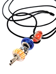 Pandora Leather Lariat Stackable Glass Bead Charms 925 ALE 18 in Multicolor - Picture 1 of 15