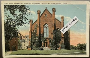 1920s MIDDLETOWN, CT, WESLEYAN UNIVERSITY RICH HALL LIBRARY POSTCARD - Picture 1 of 2