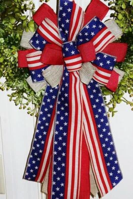 10" MEMORIAL DAY VETERANS DAY JULY 4th PATRIOTIC LABOR DAY BOW WREATH # 51 - Image 1 of 2