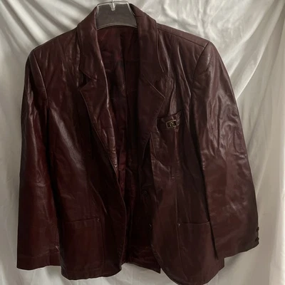 Chaqueta Abrigo Blazer Mujer Vintage Etienne Aigner Cuero Borgoña Talla 12 Foto 1 de 4