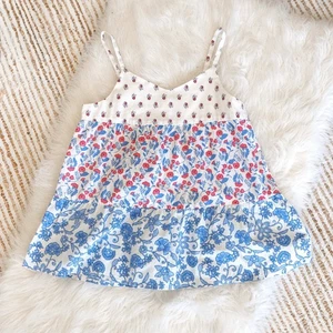 NWT Gap Kids Top Sz L 10 Red White Blue 100% Cotton Tiered Sleeveless Floral - Picture 1 of 5
