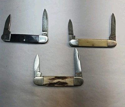 Parker 2 Hojas Damasco Canoa Cuchillo Hueso Madera Ciervo Mango EE. UU. Lote de 3 Foto 1 de 4