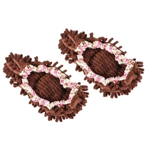 3 Pairs Washable Cleaning Shoes Cover Floor Dust Chenille Mop Slippers Brown - Picture 1 of 5