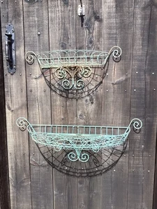 2 Vintage Wire Work Garden Half Circle Plant Shelf Conservatory Planter - Picture 1 of 21