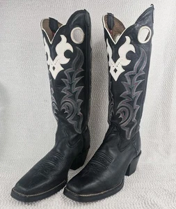 Tony Lama Womens Cowgirl Boots Buckaroo Tall Western Black Leather Sz 8.5C Rodeo - Picture 1 of 24